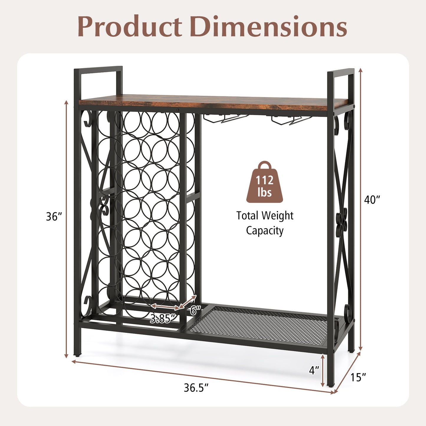 21 Bottle Wine Rack Freestanding Floor Wine Bottle Organizer with Glass Holder