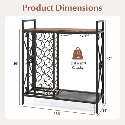 21 Bottle Wine Rack Freestanding Floor Wine Bottle Organizer with Glass Holder