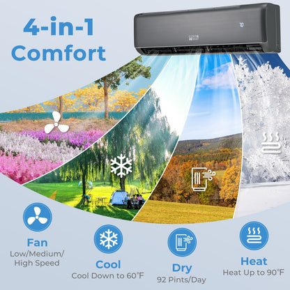 Energy Star Certified 24000 BTU 21 SEER2 208-230V Mini Split Air Conditioner and Heater Gray Wifi Enabled