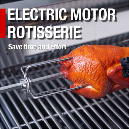 115" 6-Burner 85,000 Black Outdoor Kitchen Island Grill Rotisserie kit