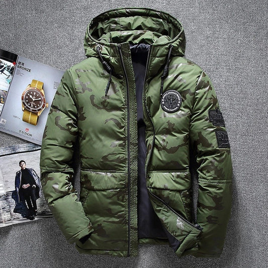 Men's Slim Thickened Short Waterproof Camouflage Down Jacket