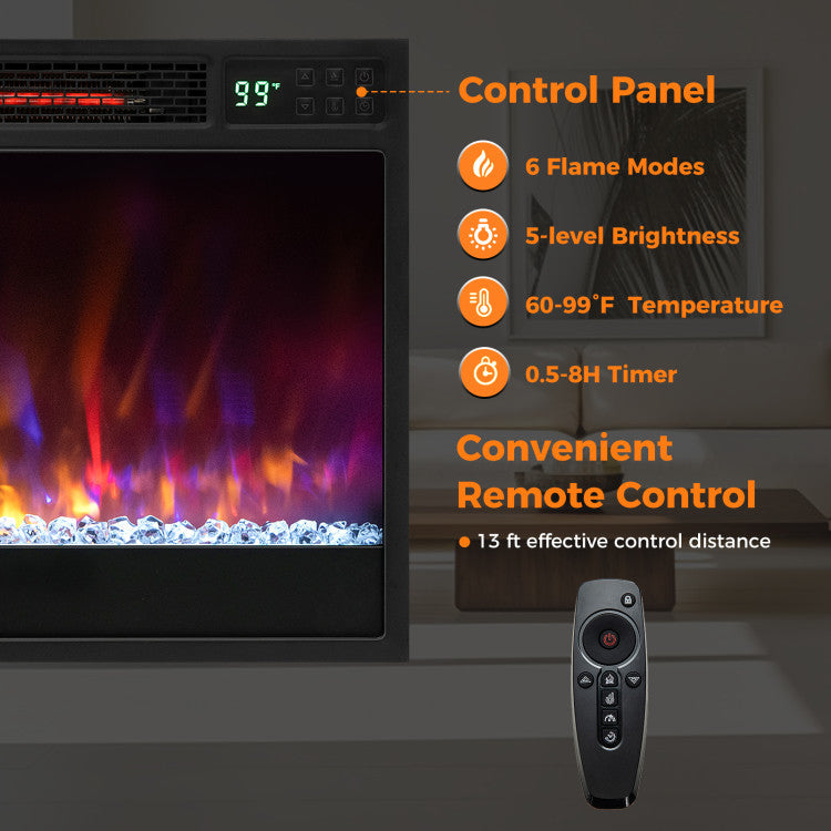 23 Inch 1500W Recessed Electric Fireplace Insert with Remote Control