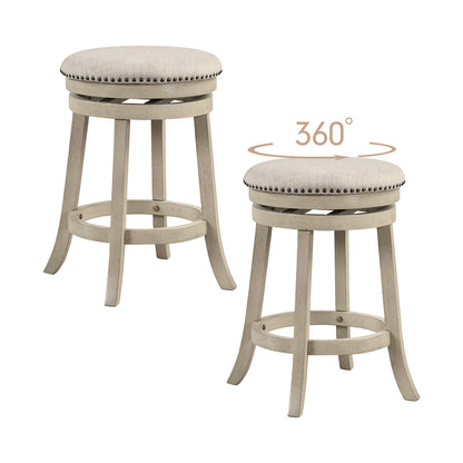 24/26 Inches Swivel Bar Stools Set of 2 wth Wooden Frame