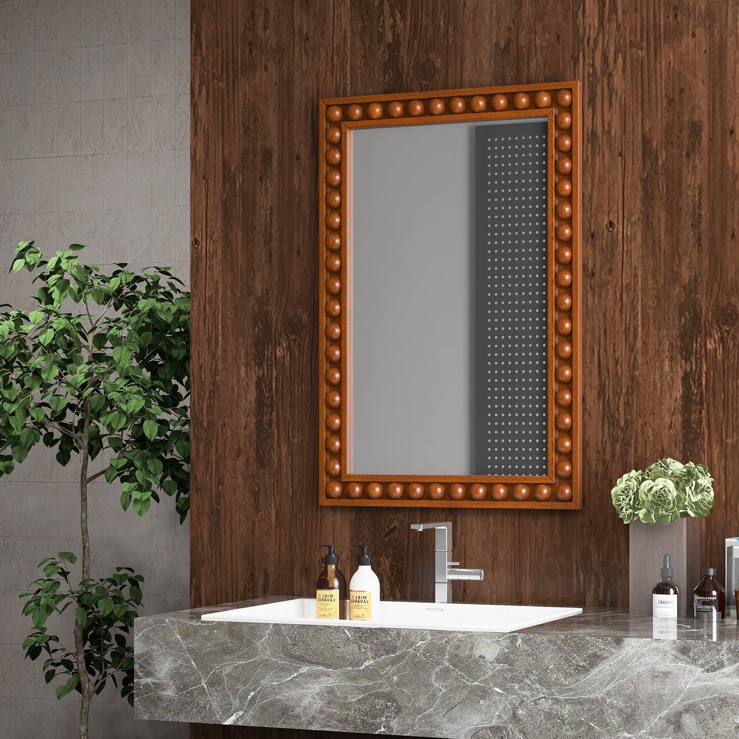 24 x 36 Inches Rustic Wall Mirror with Solid Wood Frame for Living Room Bedroom
