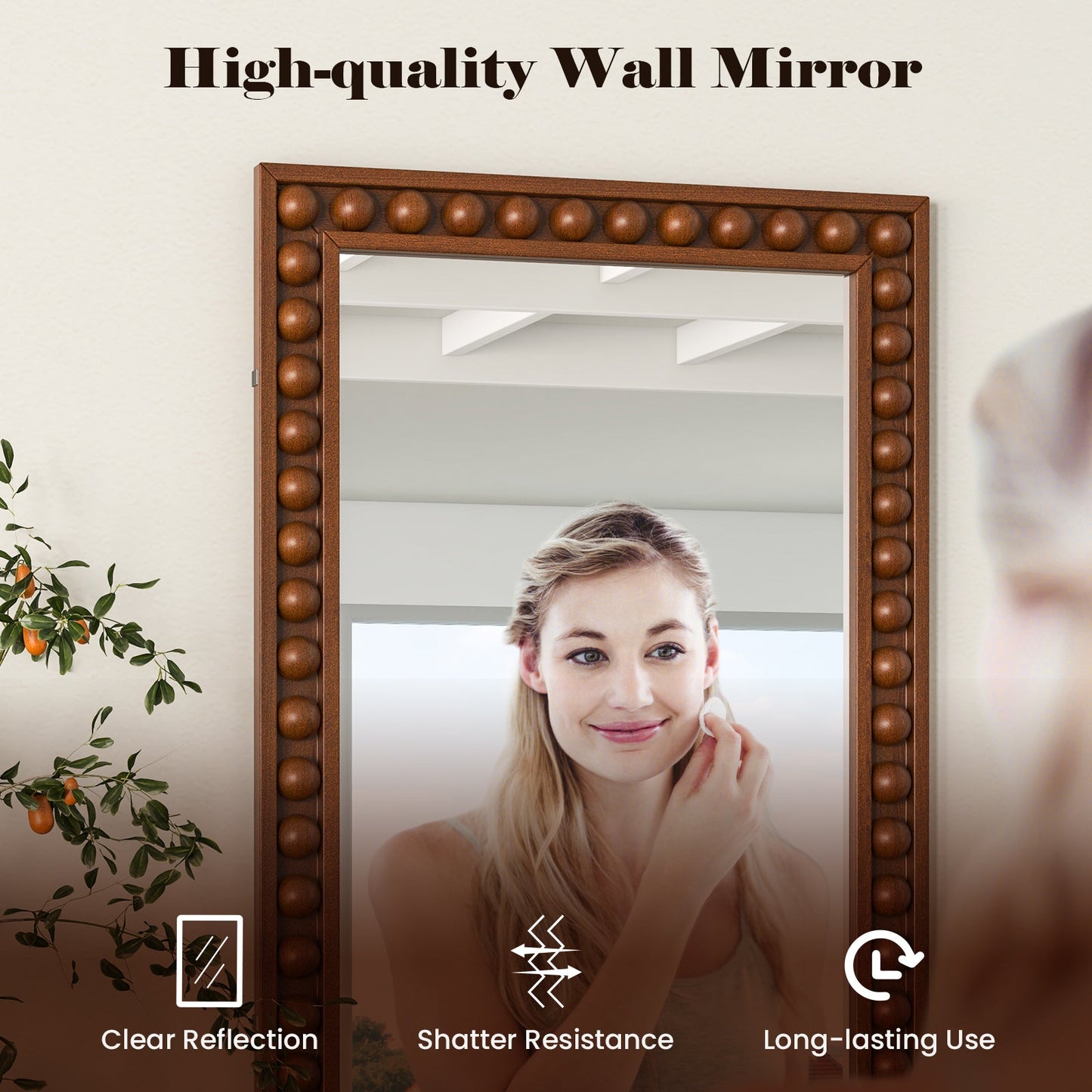 24 x 36 Inches Rustic Wall Mirror with Solid Wood Frame for Living Room Bedroom