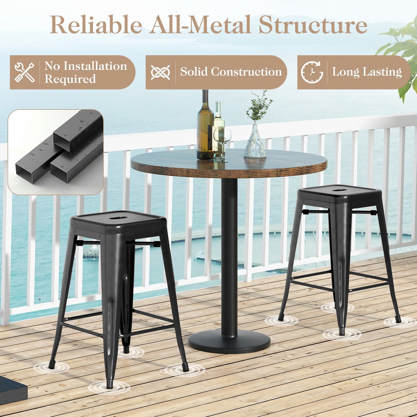 24 Inch Set of 4 Tolix Style Counter Height Barstool Stackable Chair