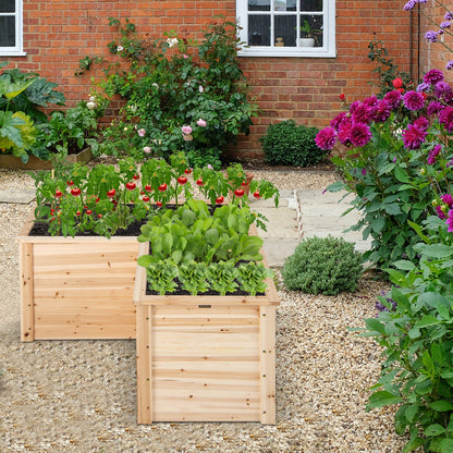 24 Inch L-Shaped Wooden Raised Garden Bed with Open-Ended Base-Natural
