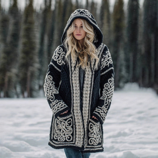 Long Loose-fitting Hooded Coat With A 3D Digital Print