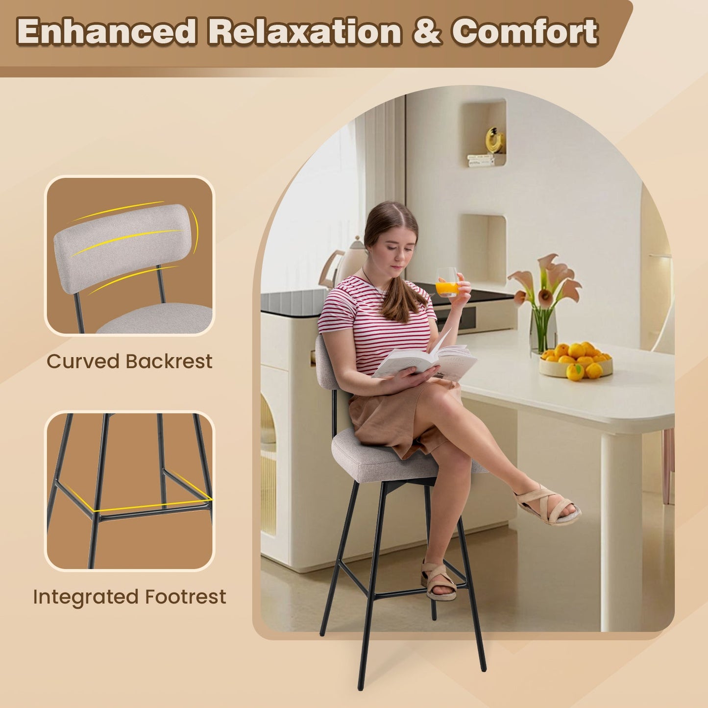 29 Inch Counter Height Upholstered Swivel Bar Stool Set of 2