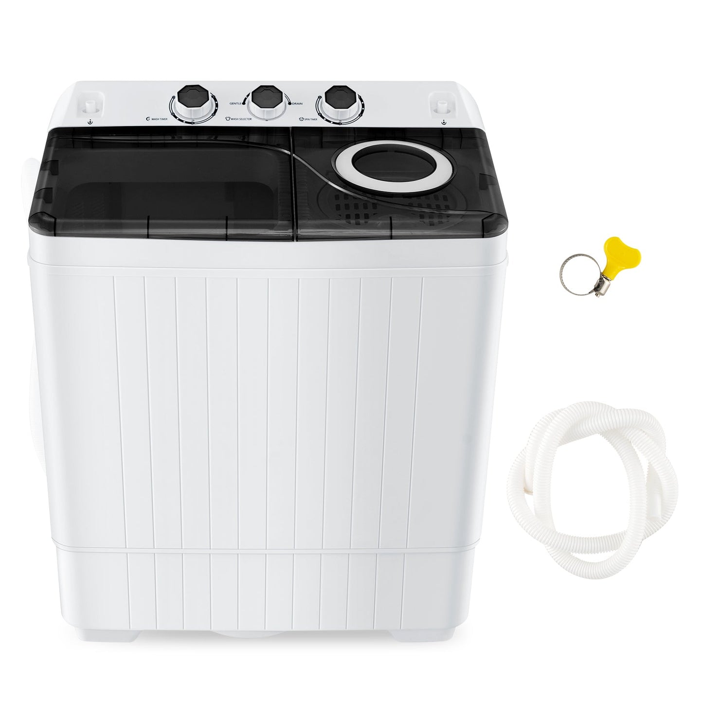 26 LBS Twin Tub Portable Washing Machine with Built-In Drain Pump-Gray