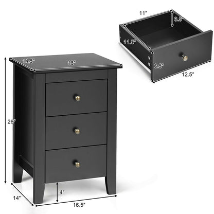 Set of 2 Nightstand End Beside Table Drawers