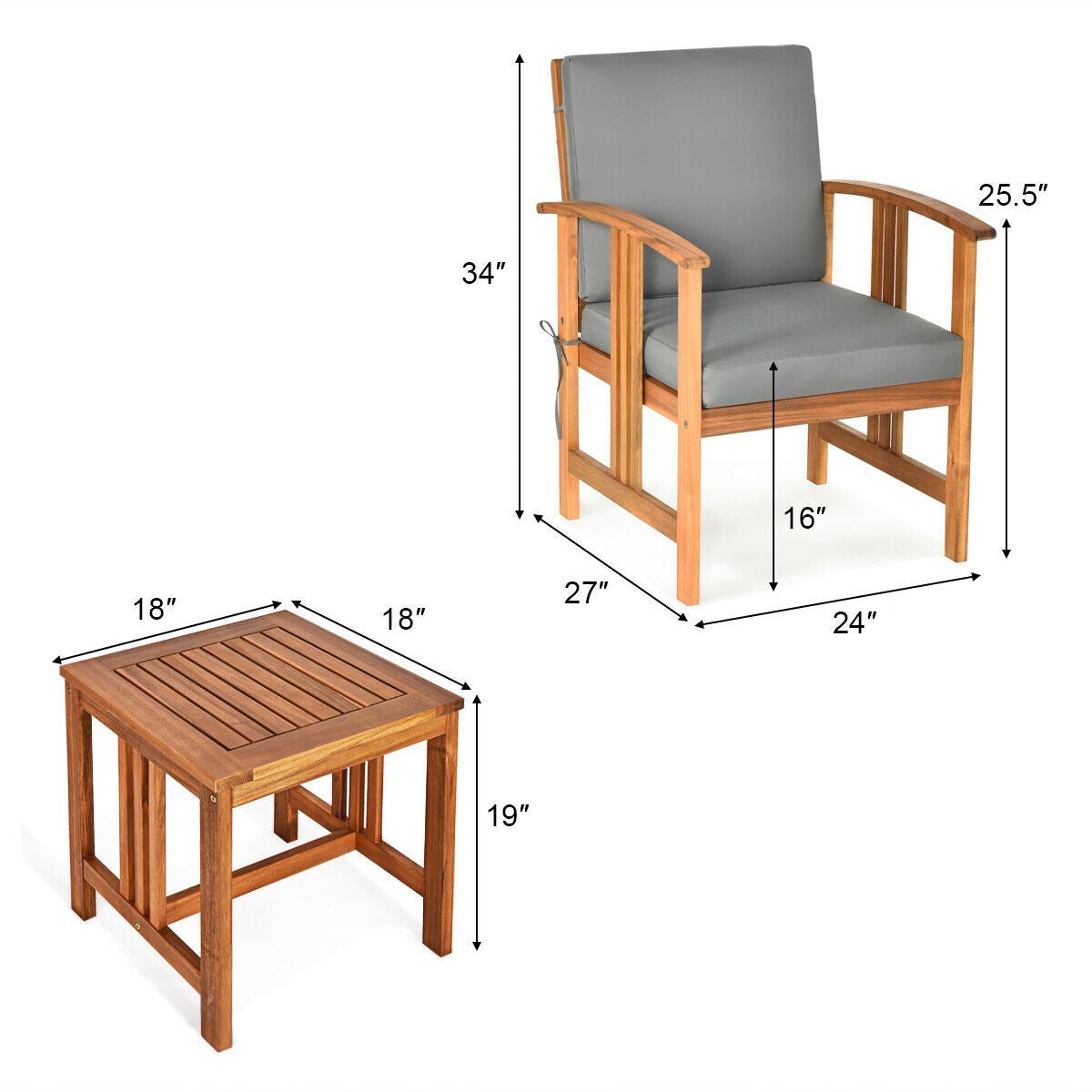 3PC Solid Wood Outdoor Patio Sofa Furniture Set