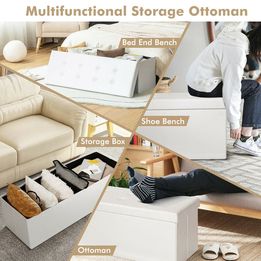 45 Inches Large Folding Ottoman Storage Seat-White