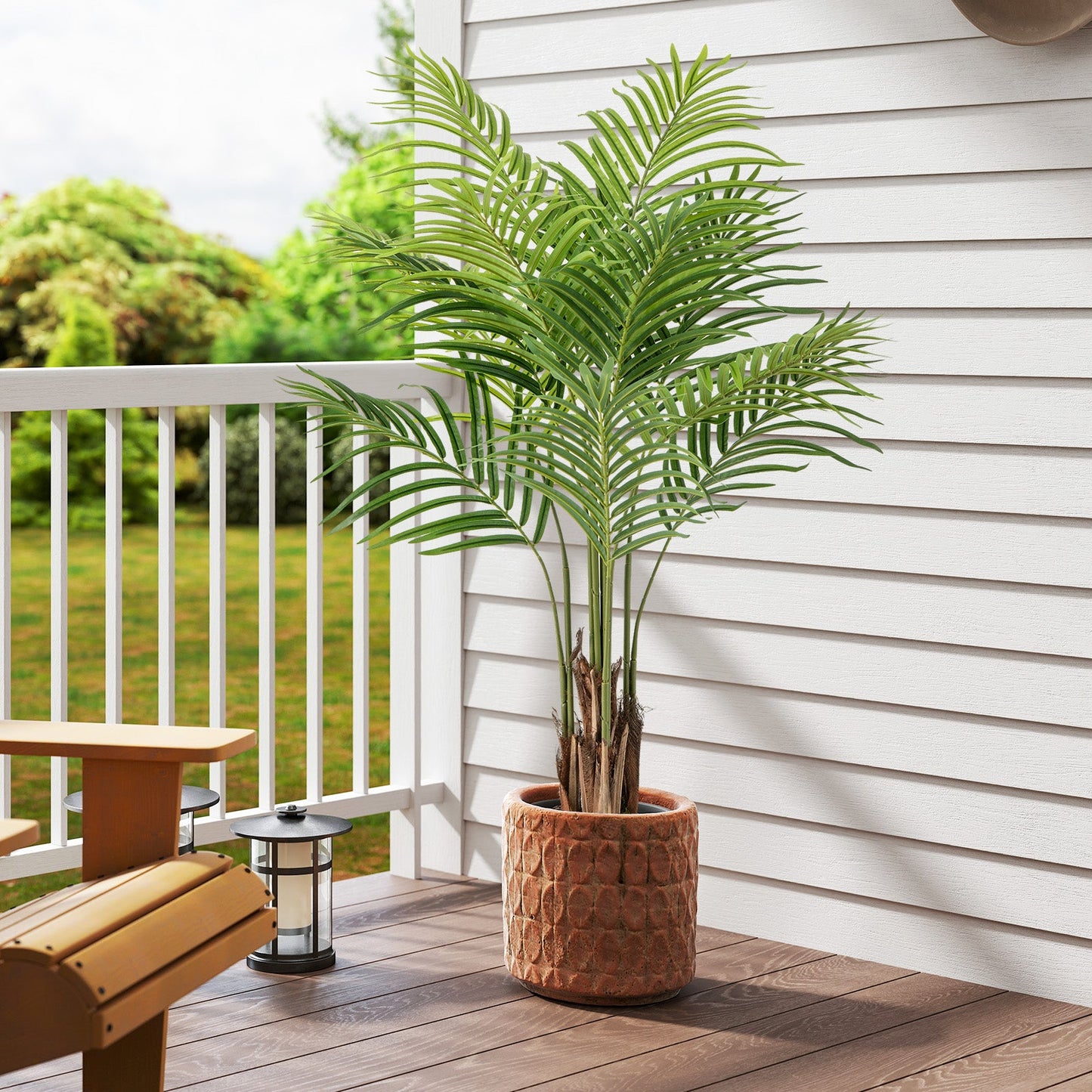 2 Pack 4.2 Feet Tall Artificial Palm Paradise Plant Large Fake Potted Tree-Green
