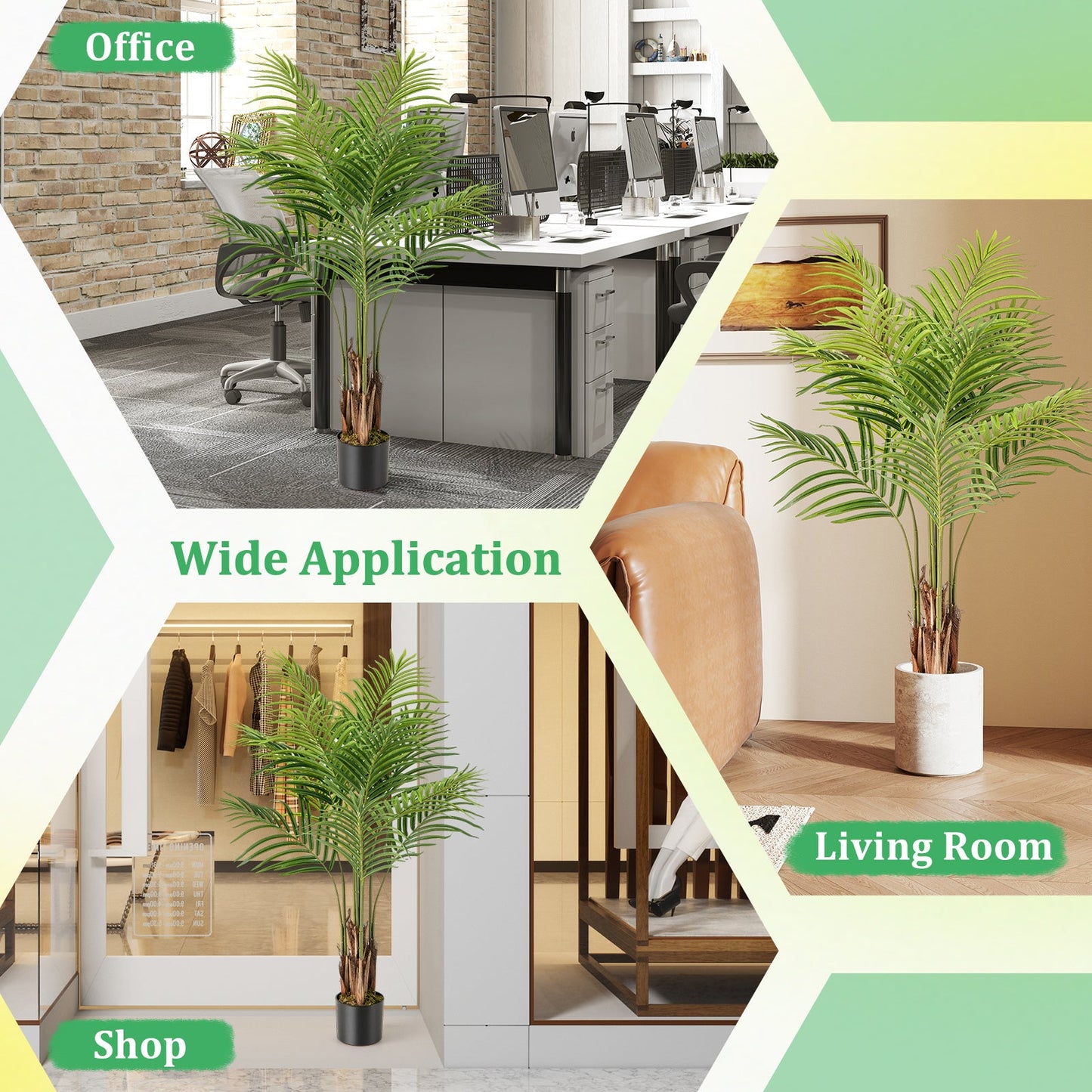 2 Pack 4.2 Feet Tall Artificial Palm Paradise Plant Large Fake Potted Tree-Green