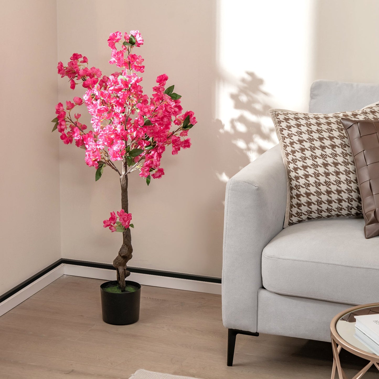 2 Pack 41 Inch Artificial Plum Blossom Tree Fake Floral Plant with 92 Flowers-Red
