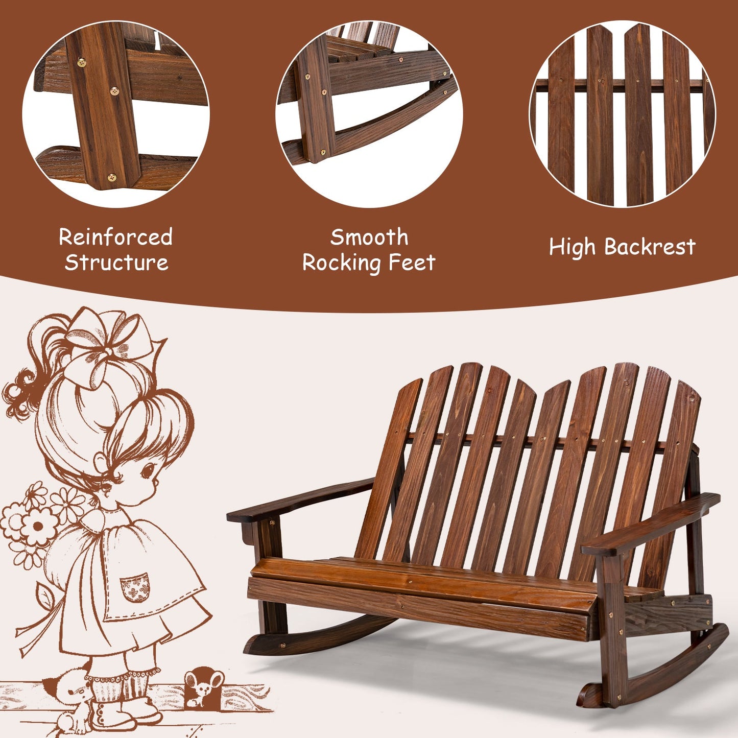 2 Person Adirondack Rocking Chair with Slatted seat