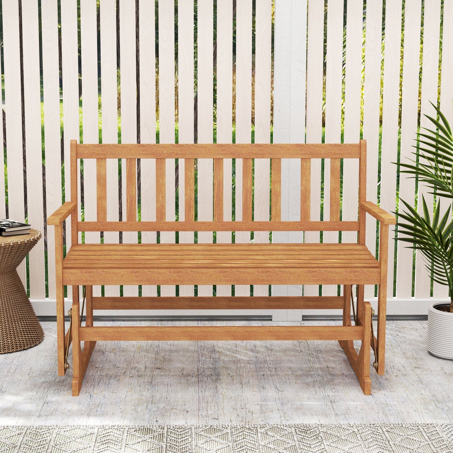 2-Person Outdoor Acacia Wood Glider Bench Patio Swing Rocking Loveseat