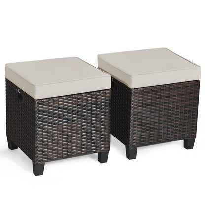 2 Pieces Patio Rattan Ottoman Set with Removable Cushions