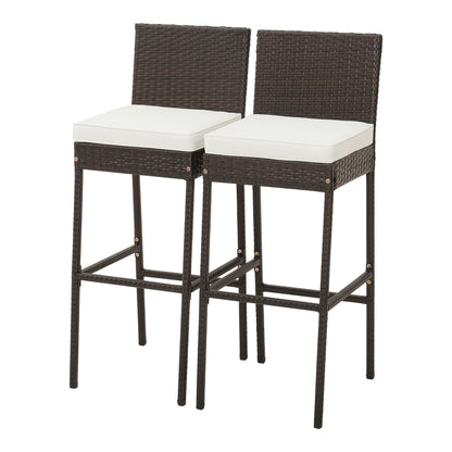 2 Pieces Patio Cushioned Wicker Barstools with Cozy Footrest