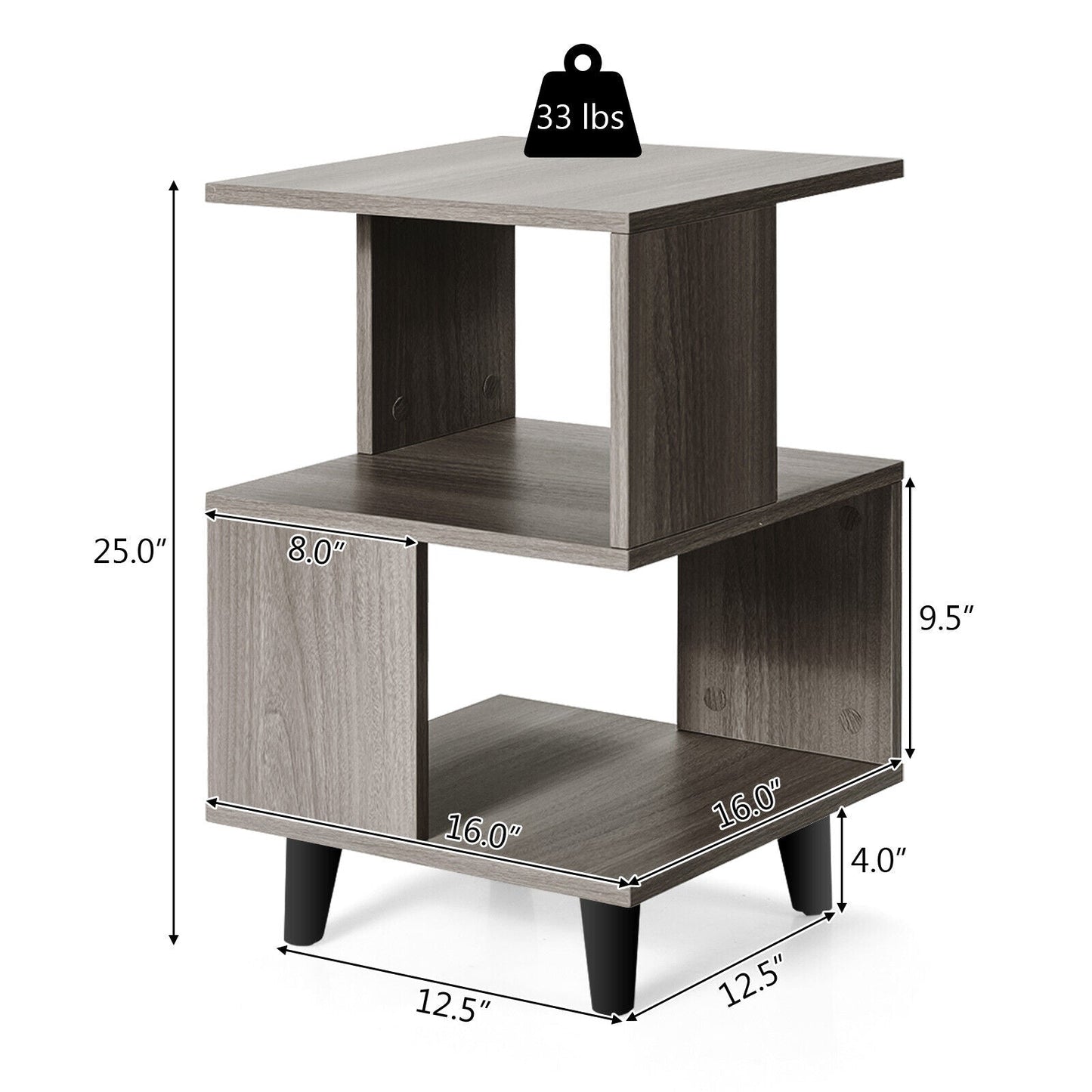 2 Pieces Wooden Modern Nightstand Set with Legs for Living Room