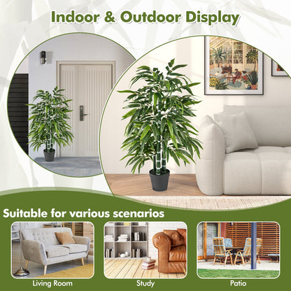 2 Pack Fake Bamboo Leave Tree with 3 PE Bamboo Trunk-Green