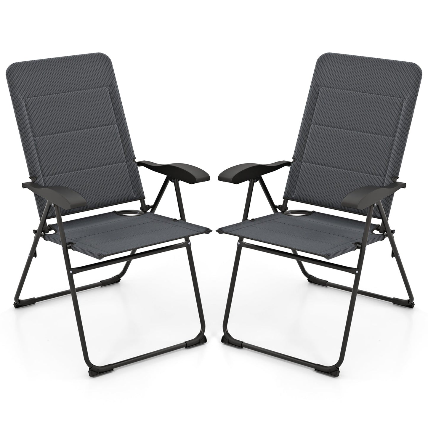 2 Pieces Outdoor Folding Patio Chairs with Adjustable Backrests for Bistro and Backyard