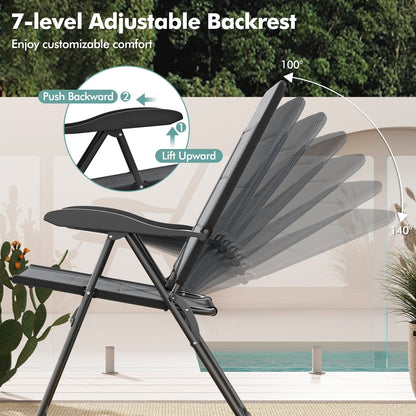 2 Pieces Outdoor Folding Patio Chairs with Adjustable Backrests for Bistro and Backyard