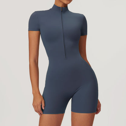 Zipper Short Sleeve Yoga Jumpsuit Women