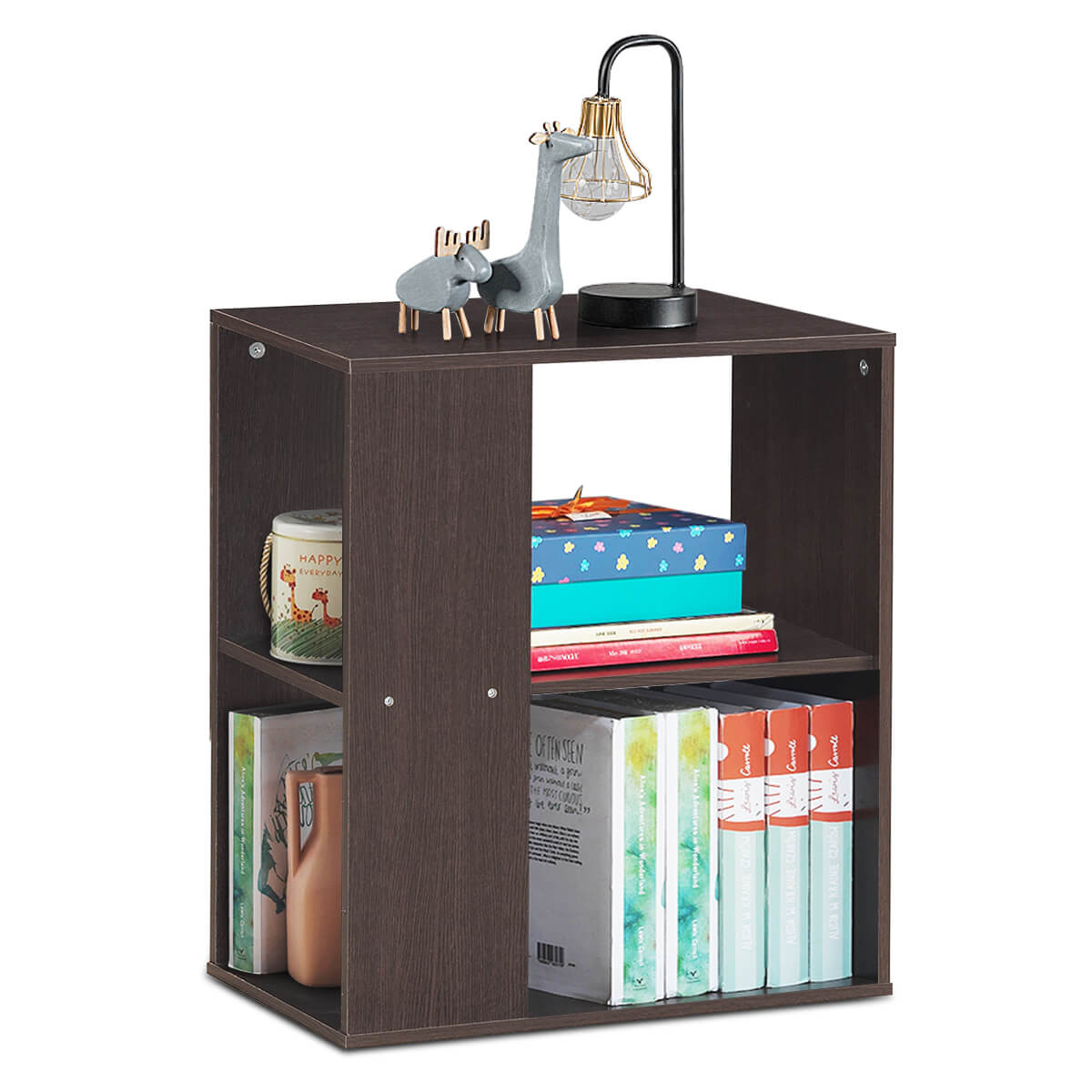 2-Tier Side End Table with Storage Shelves
