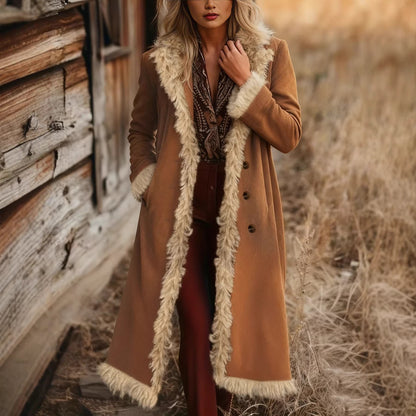 Women's Spring And Autumn Fashion Retro Suede Edge Solid Color Long Wind Jacket
