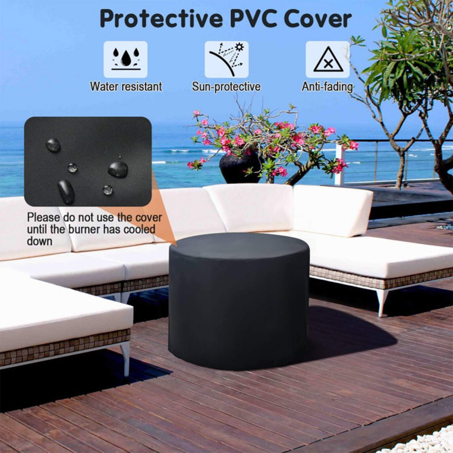 Alora 30K BTU Premium Outdoor Patio Gas Fire Pit Table With Fire Glass And Cover, 32" (SAK17432)