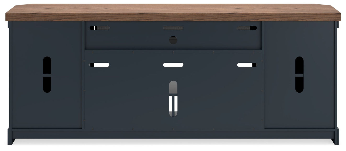 Landocken - XL TV Stand W/Fireplace Option - Brown / Blue