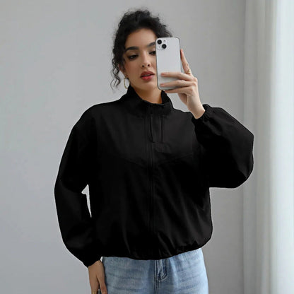 Women's Fashion Waterproof Jacket Short Stand Collar Thin Coat