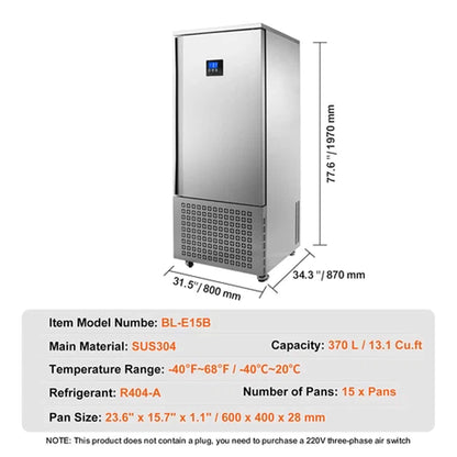 370L Commercial Freestanding Blast Freezer With 15 Trays For Chilling Seafood & Gelato (SAK98170)