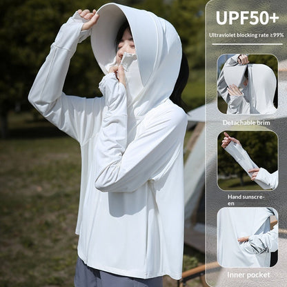 Womens Ice-Silk Wide-Brimmed Loose Sun-Protection Coat