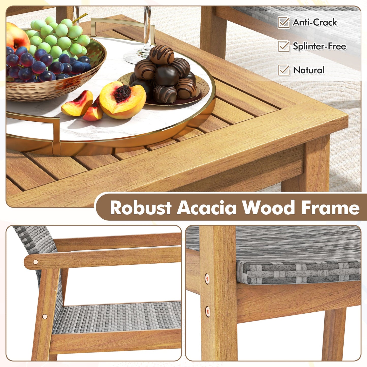 3 Pieces Patio Furniture Set  with Chair