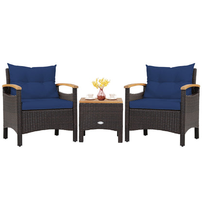 3 Pieces Patio Rattan Furniture Set with Removable Cushion