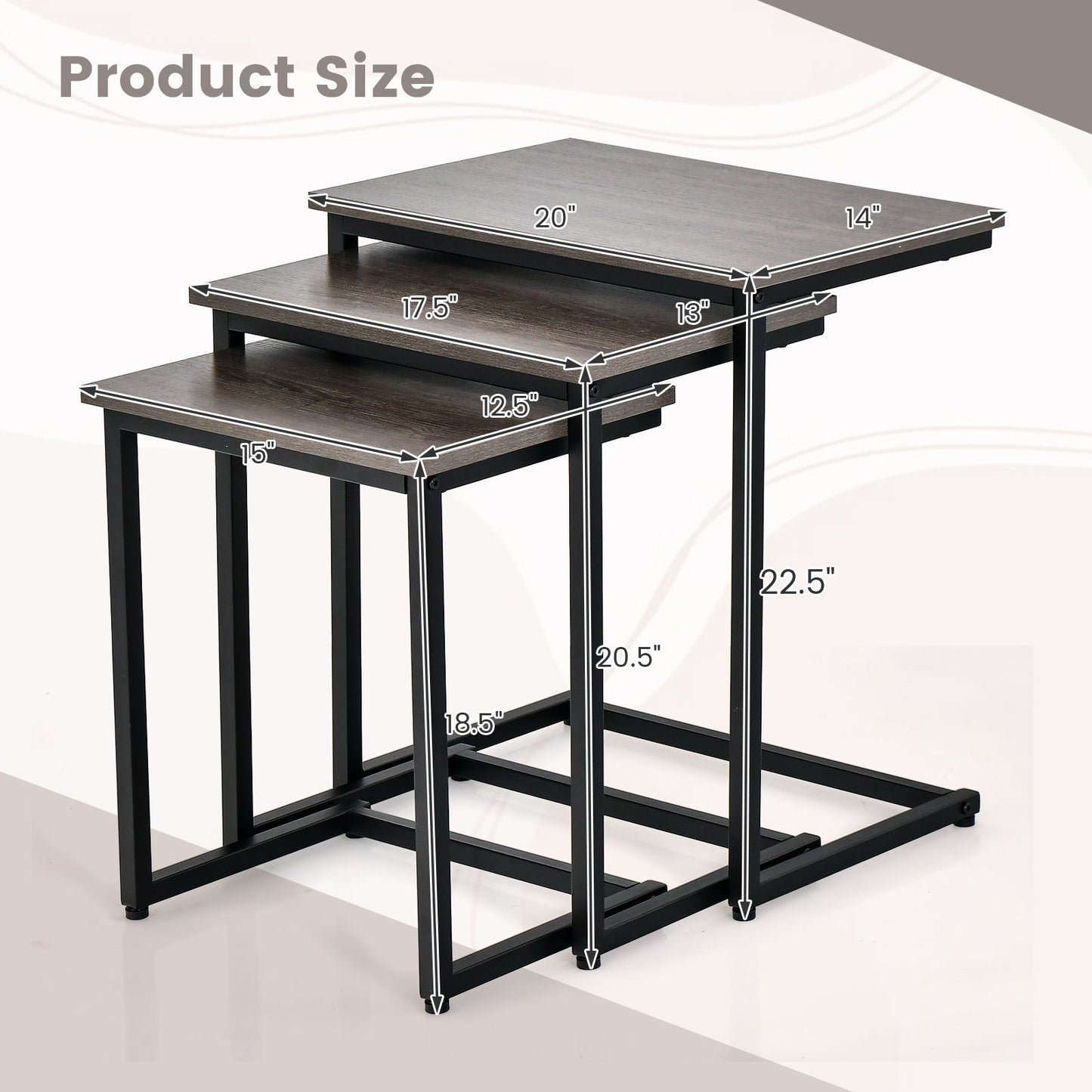 3 Pieces Multifunctional Coffee End Table Set