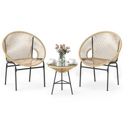 3PCS Patio Acapulco Furniture Bistro Set with GlassTable-Black