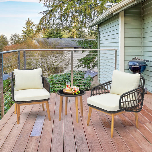 3 Pieces Patio Furniture Set with Cushioned Chairs and Tempered Glass Side Table