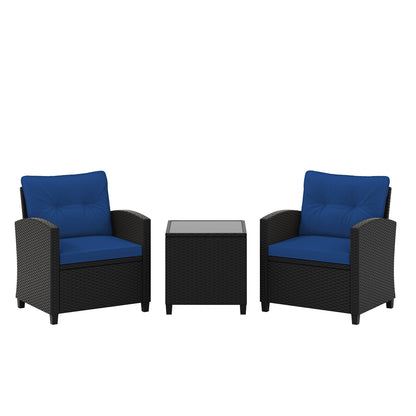 3 Pieces Patio Furniture Set with Tempered Glass Coffee Table