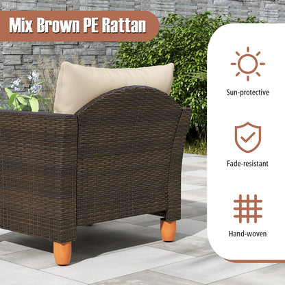 3 Pieces Patio Rattan Bistro Furniture Set with Wooden Table Top