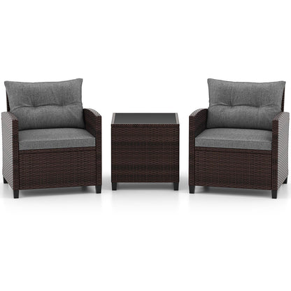 3 Pcs Patio Rattan Furniture Set Cushioned Conversation Set Coffee Table-Beige