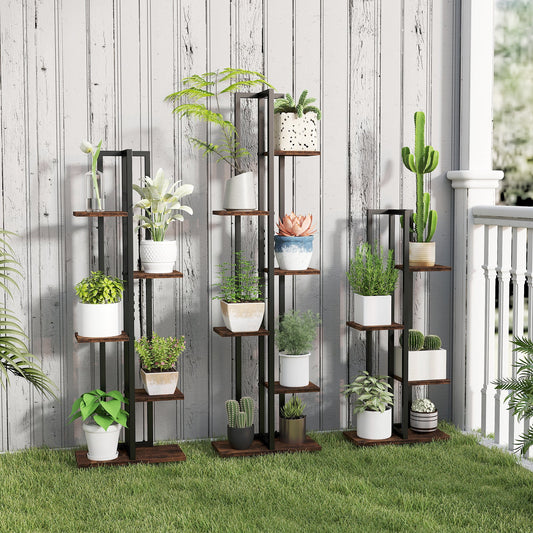 3 Pieces Tall Wood Plant Stand Set 4+5+6-Tier Indoor Flower Stands-Rustic Brown