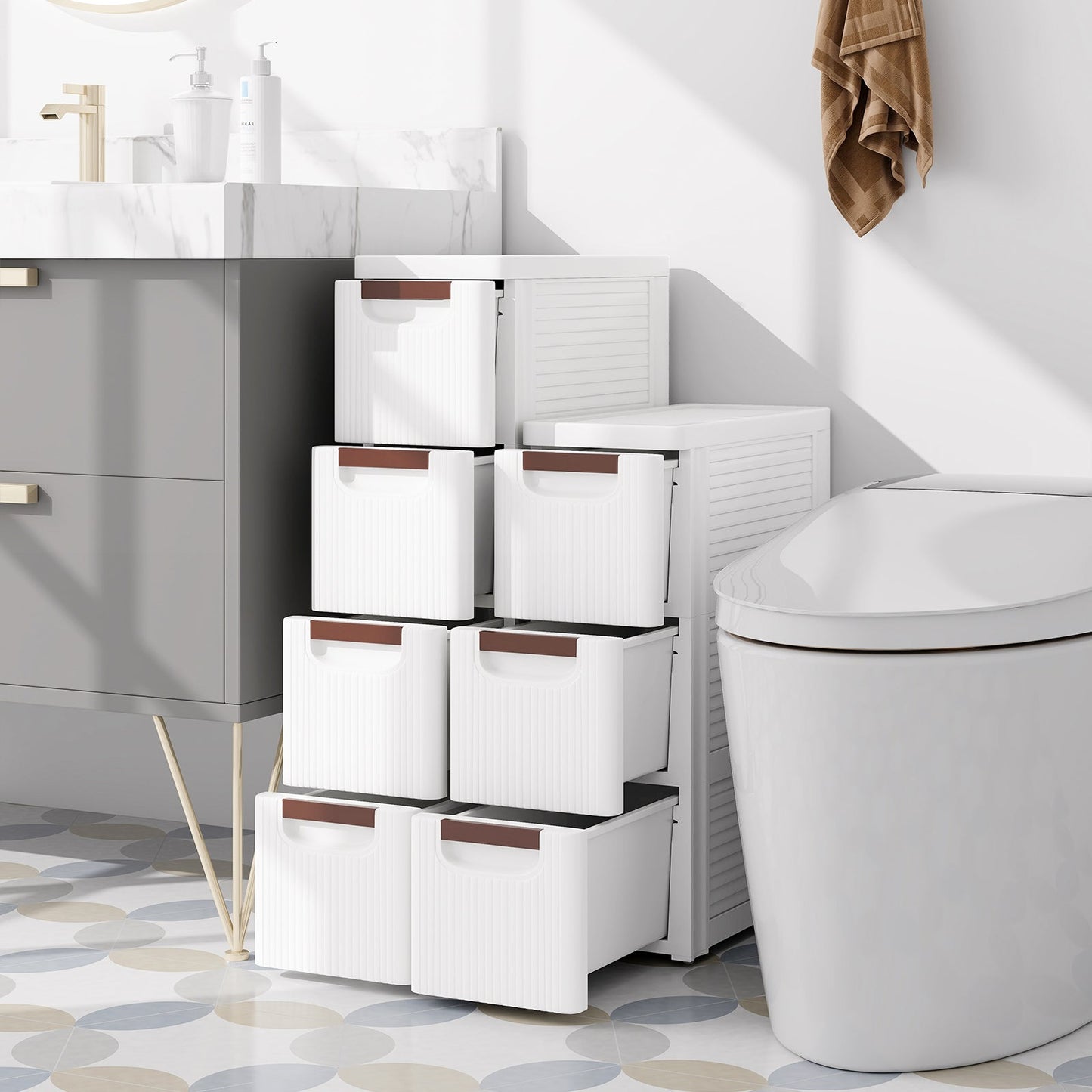 3/4/5/6-Drawer Rolling Organizer Unit Narrow Storage Cabinet with Built-In Wheels for Small Space-3-Drawer