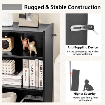 3-Tier Bookcase Open Display Rack Cabinet with Adjustable Shelves