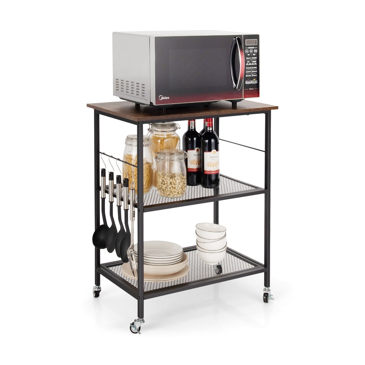3-Tier Kitchen Utility  Industrial Cart with Storage-Brown