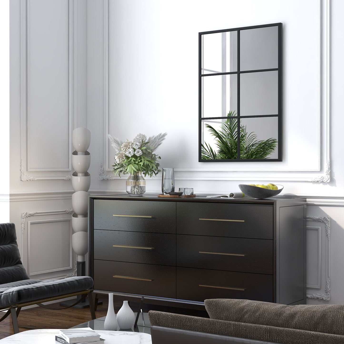 3-Layered Decorative Wall Mirror with Metal Frame for Dining Living Room-Black