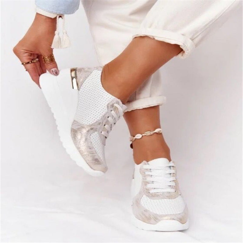 Plus Size Casual Platform Dad Shoes Lace-up Wedge Sports Women